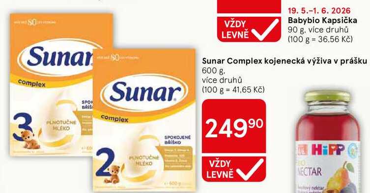 Sunar Complex kojenecká výživa v prášku, 600 g Tesco