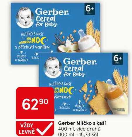 Gerber Mlíčko s kaší, 400 ml, více druhů Tesco