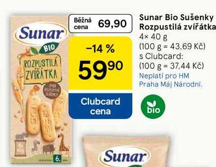 Sunar Bio Sušenky Rozpustilá zvířátka, 4× 40 g Tesco