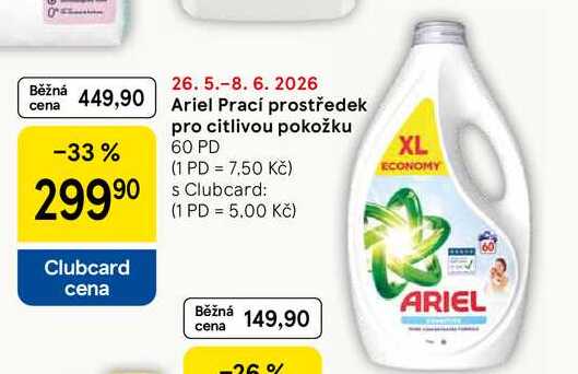 Ariel Prací prostředek pro citlivou pokožku, 60 PD Tesco