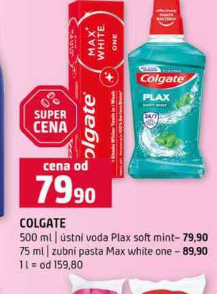 Colgate 500 ml ústní voda Plax soft mint 75 ml zubní pasta Max white one Terno