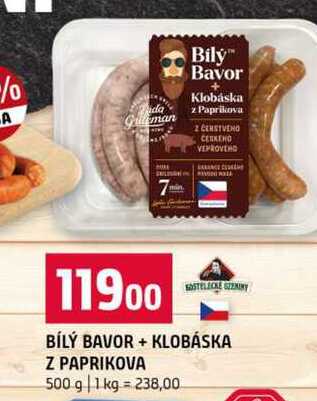 BÍLÝ BAVOR + KLOBÁSKA Z PAPRIKOVA 500 g