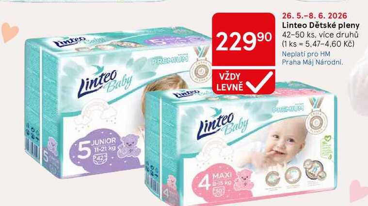 Linteo Dětské pleny, 42-50 ks, více druhů Tesco