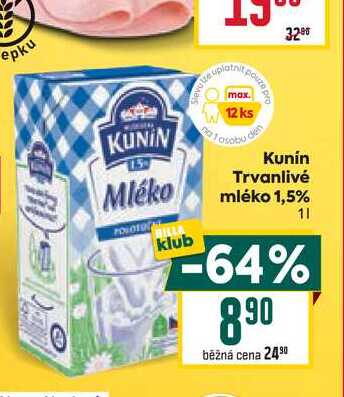 Kunín Trvanlivé mléko 1,5% 1l