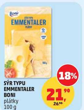 SÝR TYPU EMMENTALER BONI plátky, 100 g