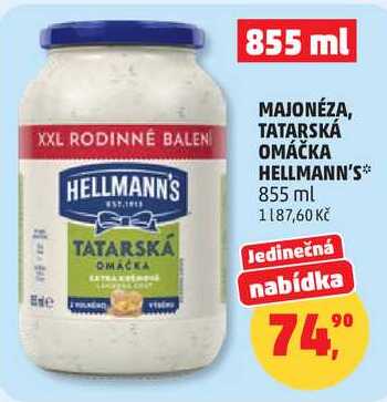 MAJONÉZA, TATARSKÁ OMÁČKA HELLMANN'S, 855 ml