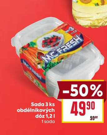 Sada 3 ks obdélníkových dóz 1,2l