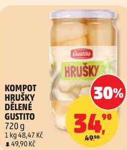 KOMPOT HRUŠKY DĚLENÉ GUSTITO, 720g