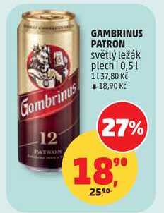GAMBRINUS PATRON světlý ležák plech, 0,5 l