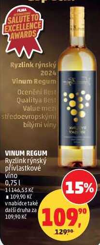 VINUM REGUM Ryzlink rýnský přívlastkové víno, 0,75 l