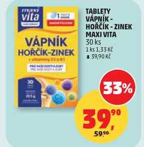 TABLETY VÁPNÍK - HOŘČÍK - ZINEK MAXI VITA, 30 ks Penny Market