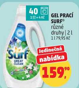 SURF prací gel, různé druhy, 2 l Penny Market