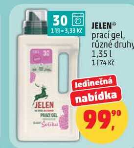JELEN prací gel, různé druhy, 1,35 l Penny Market