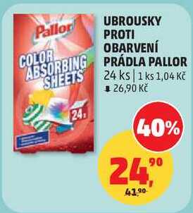 UBROUSKY PROTI OBARVENÍ ABSORBING PRÁDLA PALLOR SHEETS, 24 ks Penny Market