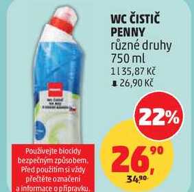 WC ČISTIČ PENNY různé druhy, 750 ml Penny Market