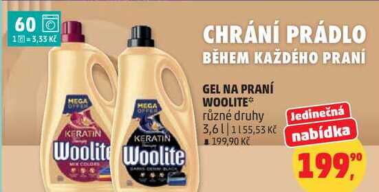 WOOLITE gel na praní různé druhy, 3,6 l Penny Market