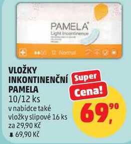 VLOŽKY PAMELA INKONTINENČNÍ, 10/12 ks Penny Market