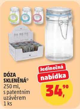 DÓZA SKLENĚNÁ nabídka 250 ml, s patentním uzávěrem, 1 ks 