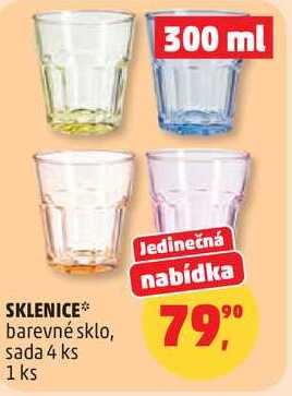 SKLENICE barevné sklo, sada 4 ks