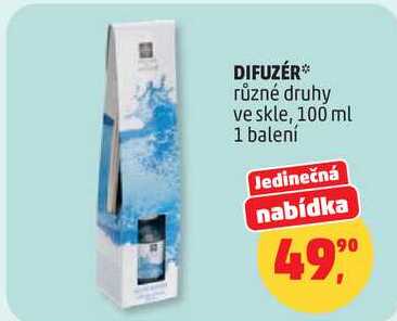 DIFUZÉR různé druhy ve skle, 100 ml, 1 balení Penny Market