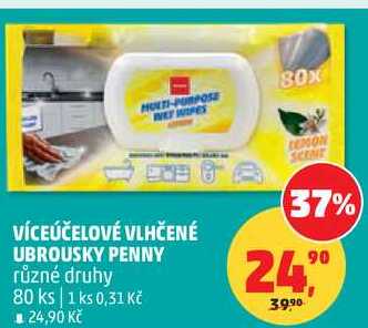 VÍCEÚČELOVÉ VLHČENÉ UBROUSKY PENNY různé druhy, 80 ks Penny Market