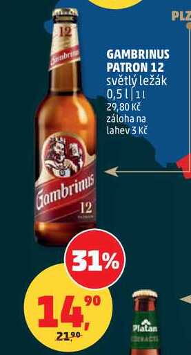 GAMBRINUS PATRON 12 světlý ležák, 0,5 l