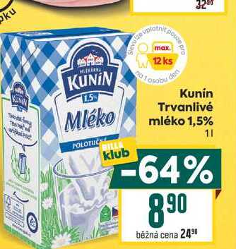 Kunín Trvanlivé mléko 1,5% 1l