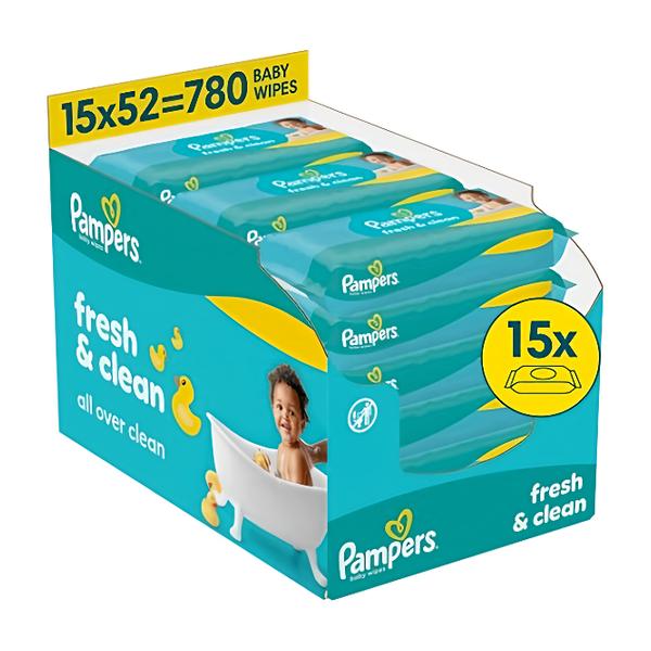 Pampers Ubrousky Fresh Clean Plastic Free (15x 52 ks) Košík.cz