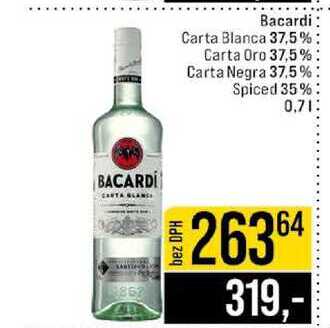 Bacardi Carta Blanca 37,5% Carta Oro 37,5% Carta Negra 37.5% Spiced 35% 0,7l