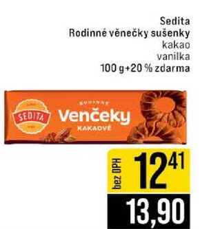 Sedita Rodinné věnečky sušenky kakao vanilka 100 g +20% zdarma 
