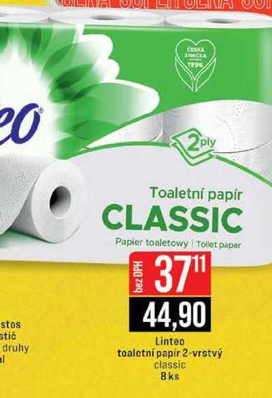 Linteo toaletní papír 2-vrstvý classic 8ks 