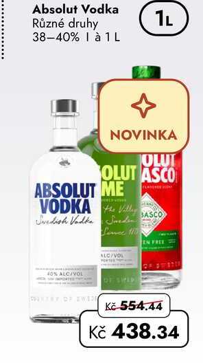 Absolut Vodka Různé druhy 38-40% 1 L