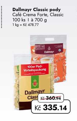 Dallmayr Classic pody Café Crema Forte, Classic 100 ks à 700 g