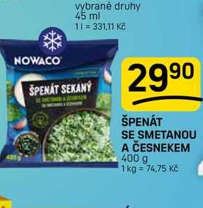 ŠPENÁT SE SMETANOU A ČESNEKEM 400 g