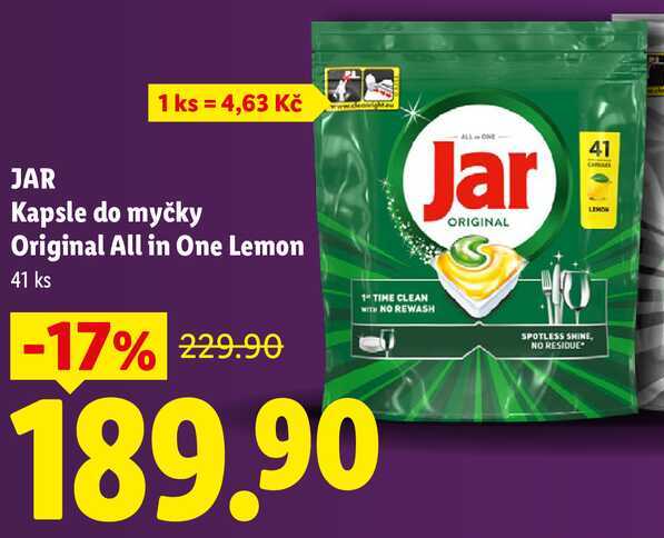 JAR Kapsle do myčky Original All in One Lemon, 41 ks