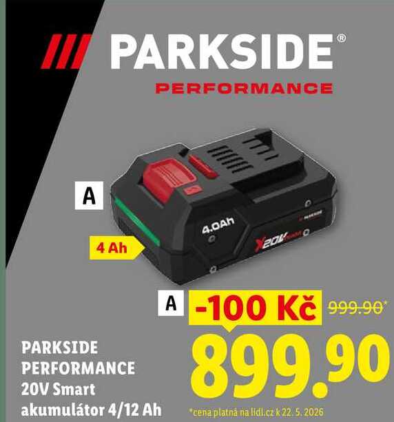 PARKSIDE PERFORMANCE 20V Smart akumulátor 4 Ah 