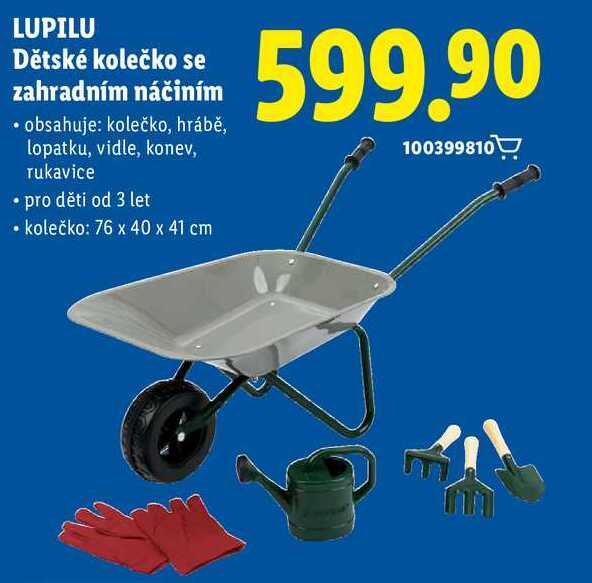 LUPILU Dětské kolečko se zahradním náčiním