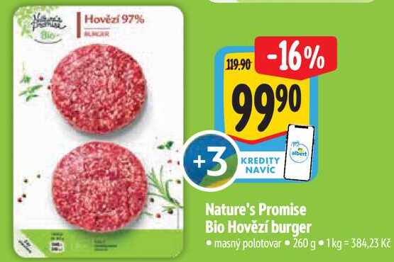 Nature's Promise Bio Hovězí burger, 260 g