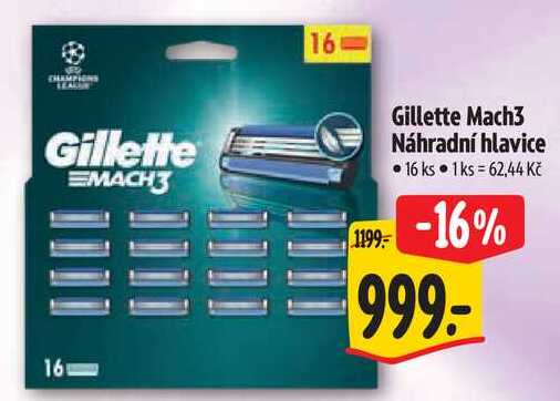 Gillette Mach3 Náhradní hlavice, 16 ks Albert