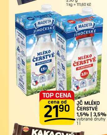 JČ MLÉKO ČERSTVÉ 1,5% | 3,5% vybrané druhy 1l