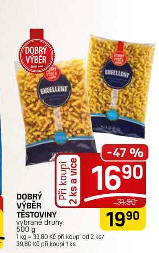 DOBRÝ VÝBĚR TĚSTOVINY vybrané druhy 500 g