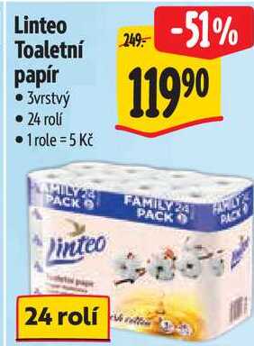 Linteo Toaletní papír, 3vrstvý 24 rolí