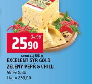 EXCELENT SÝR GOLD ZELENÝ PEPŘ & CHILLI 48% tuku 100g