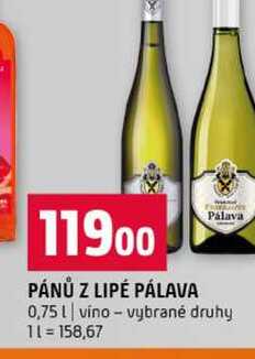 PÁNŮ Z LIPÉ PÁLAVA 0,75l vino vybrané druhy