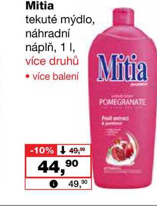 Mitia tekuté mýdlo, náhradní náplň, 1l Barvy a laky drogerie 