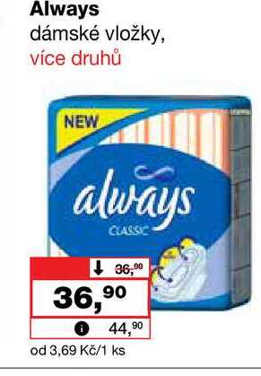 Always dámské vložky, více druhů Barvy a laky drogerie 