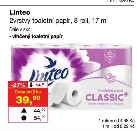 Linteo 2vrstvý toaletní papír, 8 rolí, 17 m Barvy a laky drogerie 