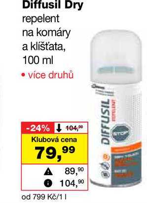 Diffusil Dry repelent na komáry a klíšťata, 100 ml