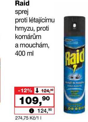 Raid sprej proti létajícímu hmyzu, proti komárům a mouchám, 400 ml