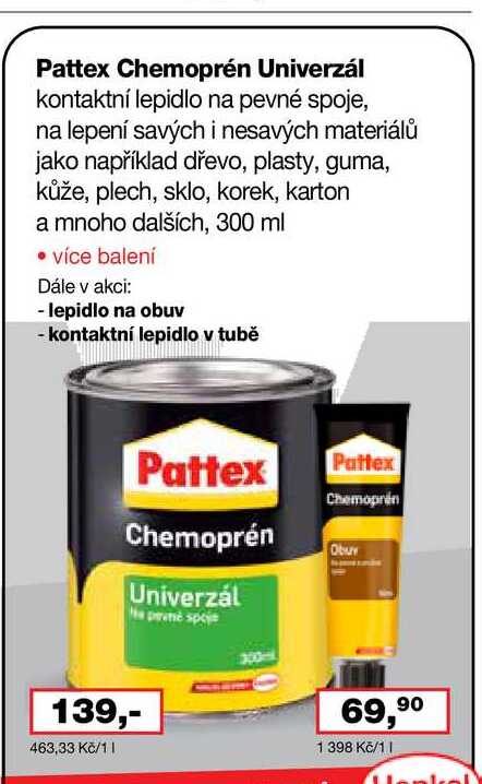 Pattex Chemoprén Univerzál kontaktní lepidlo na pevné spoje, na lepení savých i nesavých materiálů Barvy a laky drogerie 